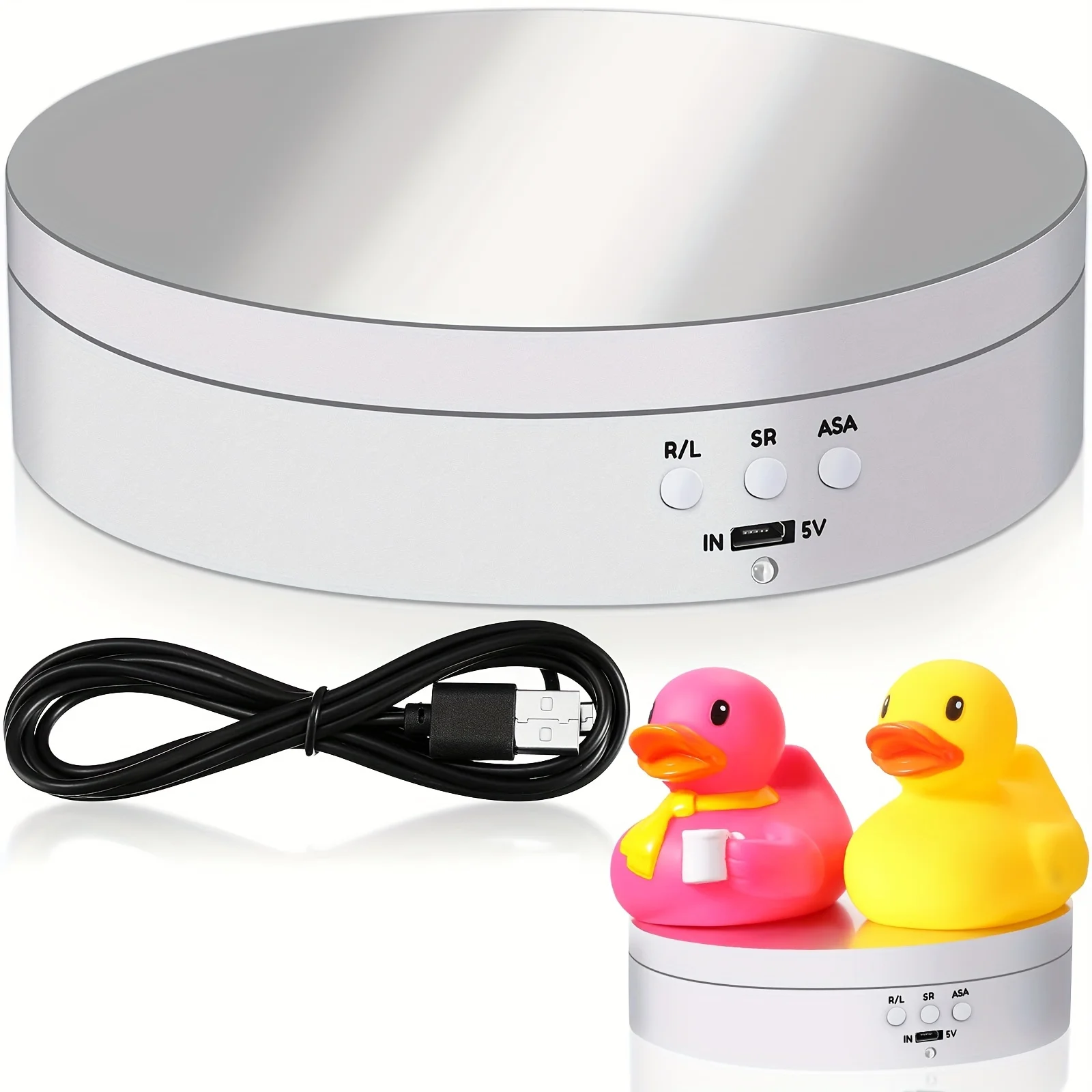 3 Speeds Electric Rotating Display Stand Mirror 360 Degree Turntable Jewelry Holder Battery/USB Powe